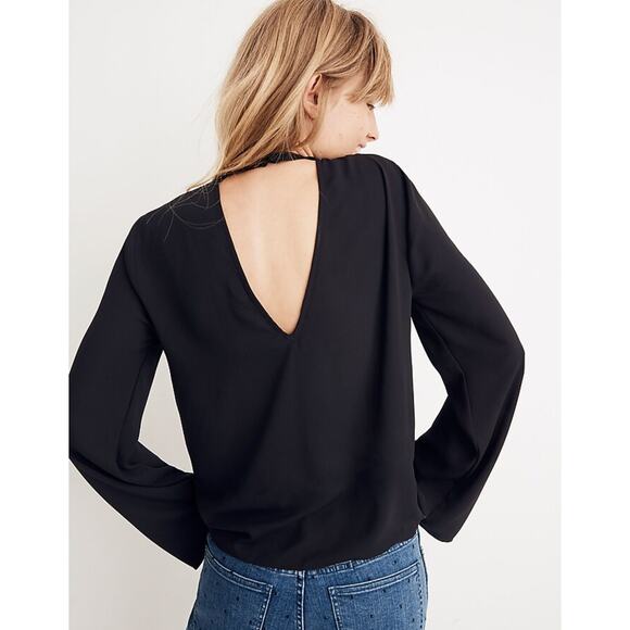 NEW Madewell Bell-Sleeve Tie Front V-Neck Top Blouse in Black Size X-Small NWT - Picture 3 of 13